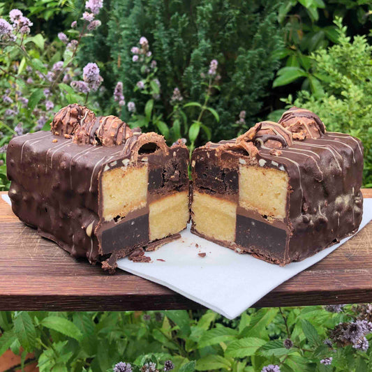 Battenbergella & Rocher Brownie Cake
