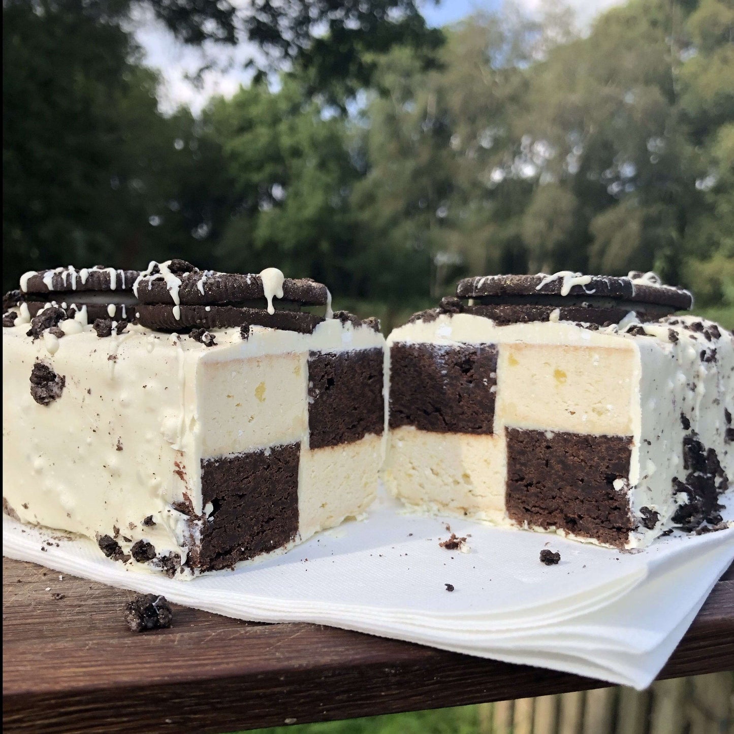 Cookies & Creme Battenberg Brownie Cake