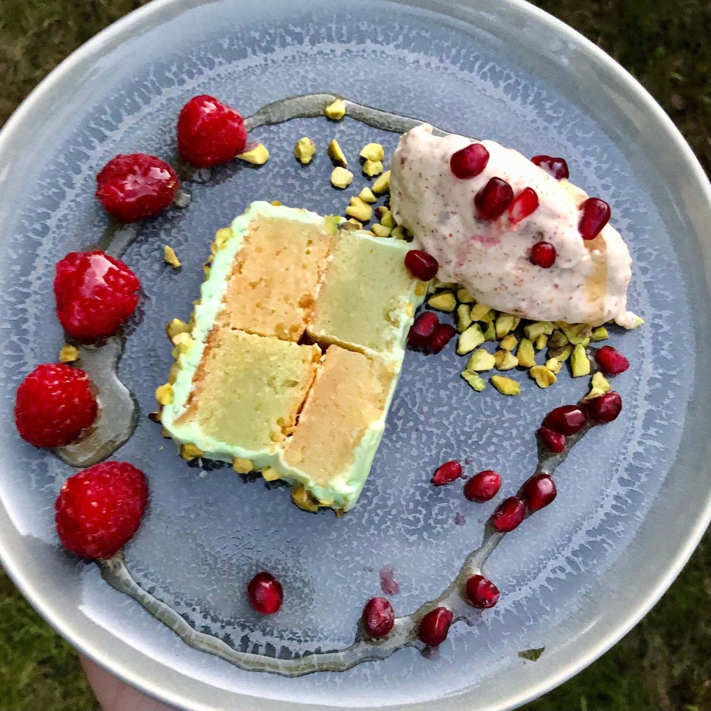 Pistachio Battenberg Blondie Cake