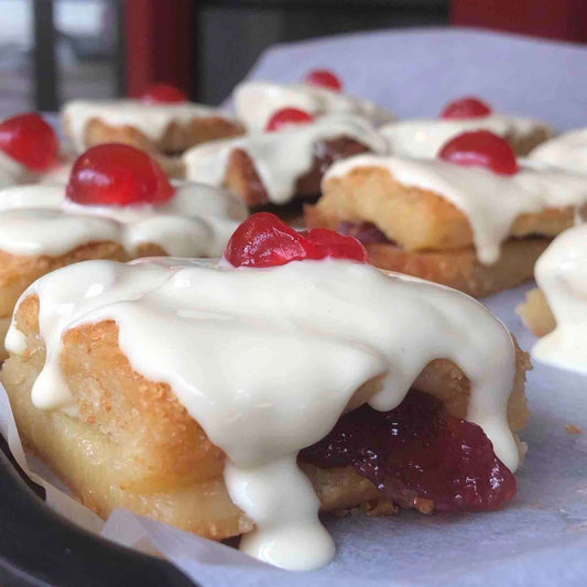 White Belgium Chocolate Blondies - Cherry Bakewell Blondies