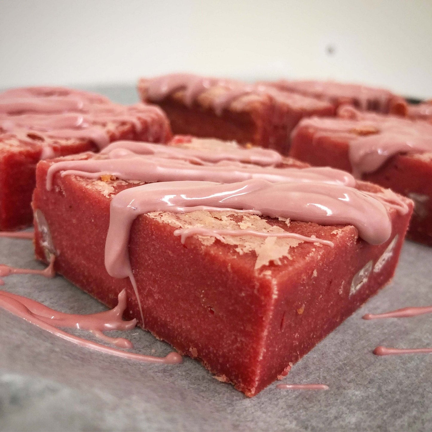 White Belgium Chocolate Blondies - Rubees - Ruby Chocolate Blondie With Ruby Choc Chips