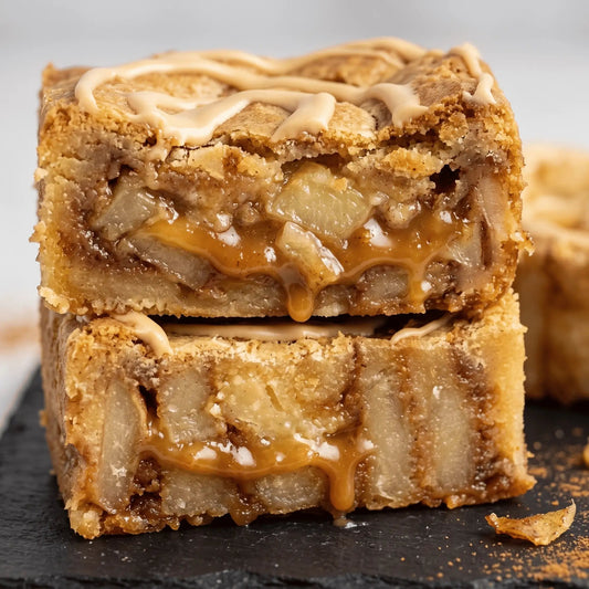 Caramel Apple & Cinnamon Swirl Twice Baked Blondies - Brownie Heaven