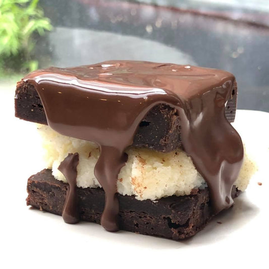 Dark Chocolate Brownies - Mutiny Brownies - Coconut Cream Sandwiched In A Brownie With Milk Chocolate
