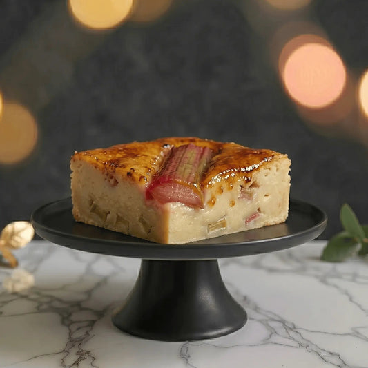 Homegrown Rhubarb & Custard Brulee Blondie - Brownie Heaven