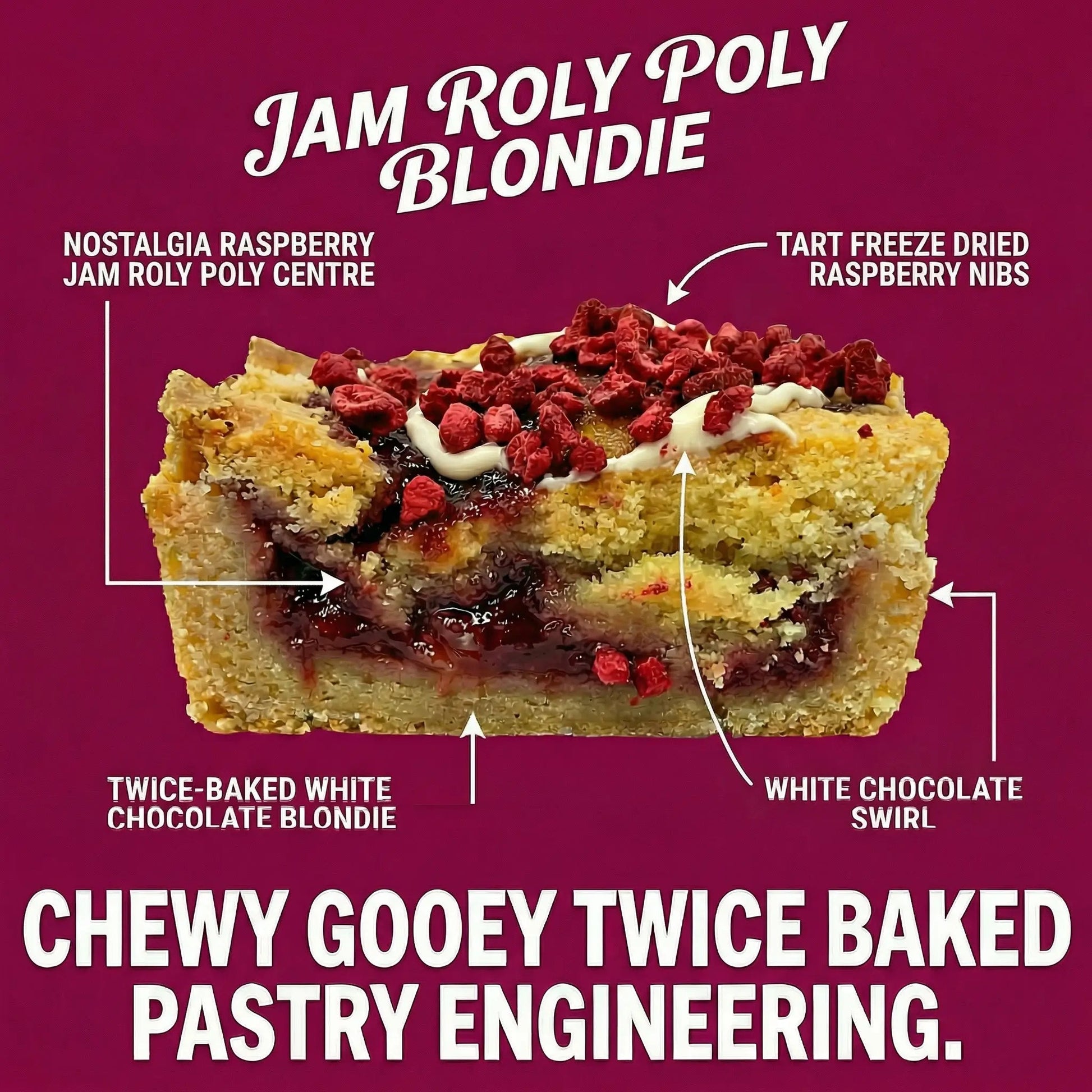 Jam Roly Poly White Chocolate Blondie - Brownie Heaven