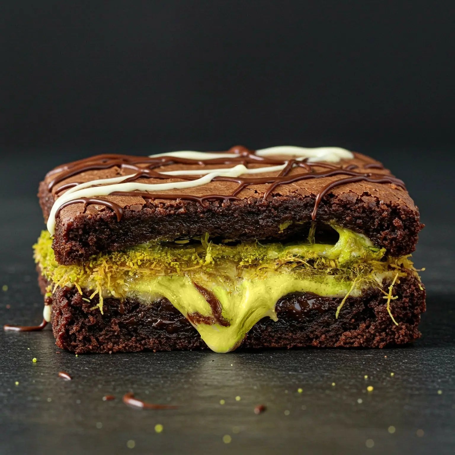 Knafeh (Kunafa) Brownies - Pistachio & Filo Cream in a Brownie with Dark Milk Chocolate - Brownie Heaven