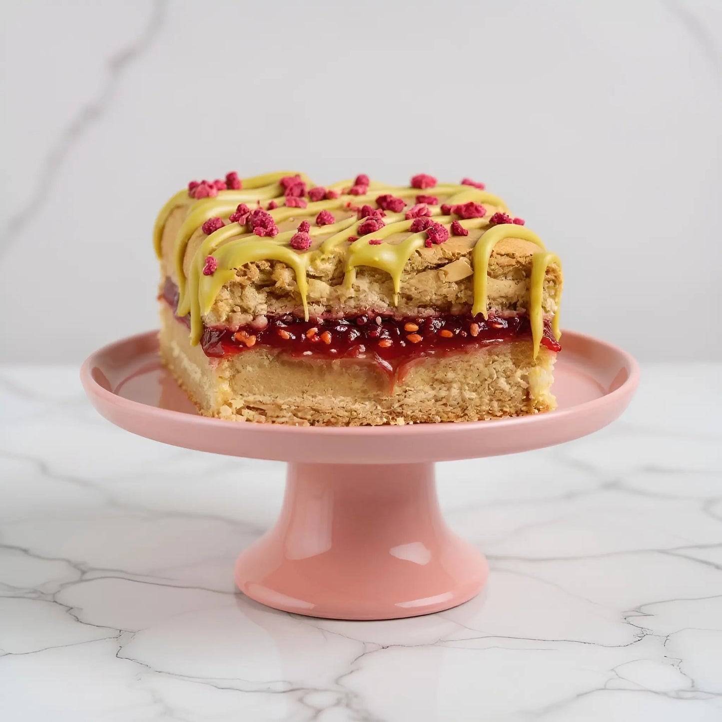 Pistachio Bakewell Blondies – A Pistachio Twist on a Classic 💚🍇 🆕 - Brownie Heaven