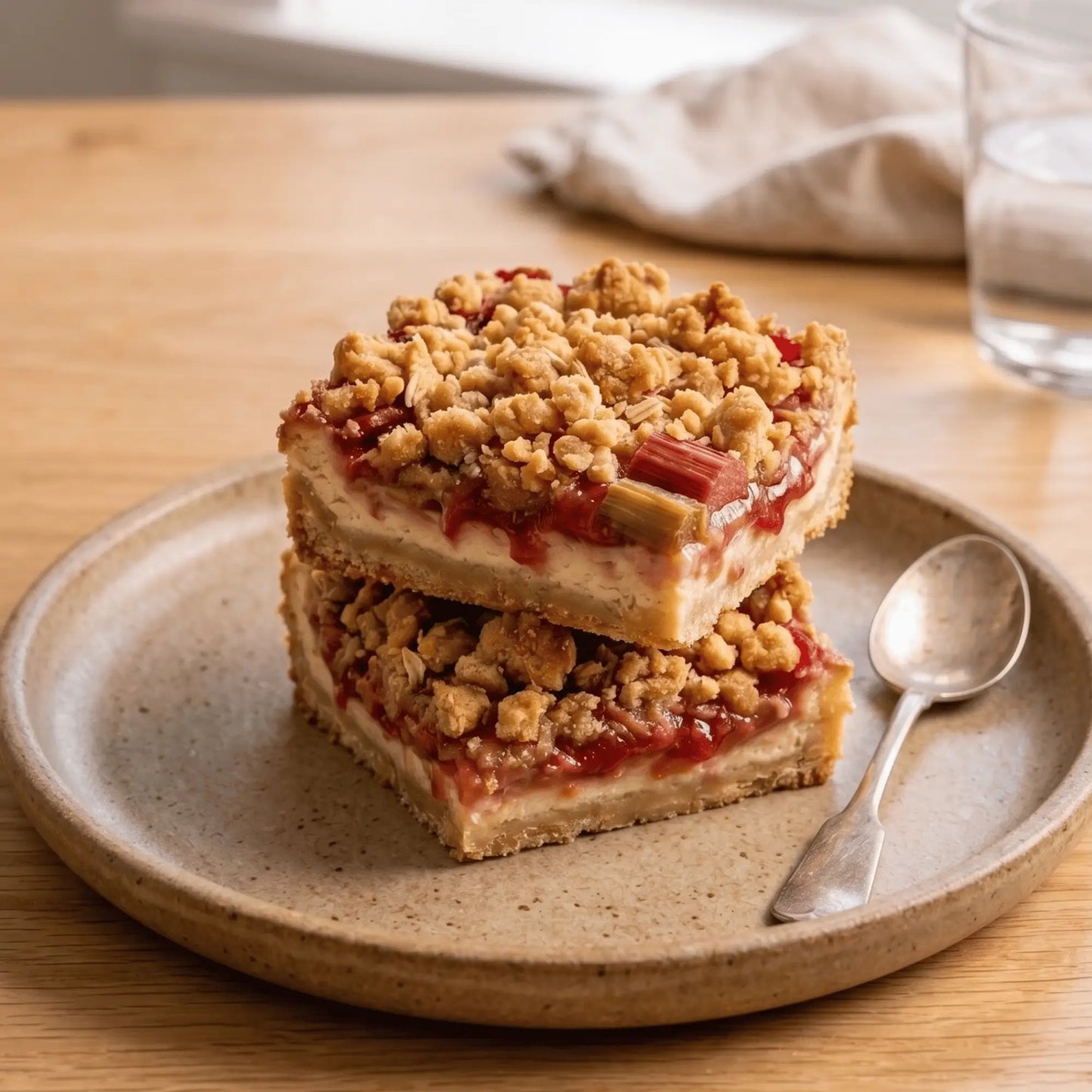 Homegrown Rhubarb Crumble Cheesecake Blondie