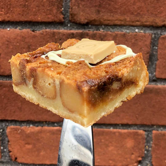 Caramel Chocolate & Cinnamon Swirl Twice Baked Blondies - Brownie Heaven